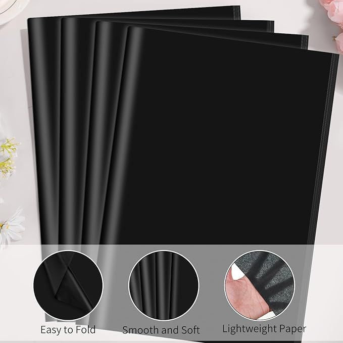 160 Sheets Black Tissue Paper for Gift Bags 20 X 14 Inches Gift Tissue Paper Bulk for Crafts DIY Project Wrapping Birthday Party Weddings Christmas Decorations