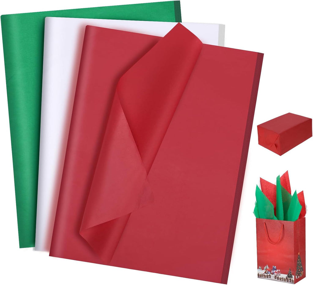 160 Sheets Christmas Tissue Paper for Gift Bags 20 X 14 Inches Red Green White Wrapping Tissue Paper Bulk for Christmas Gift Wrapping Wine Bottles DIY Art Crafts and Holiday Decor
