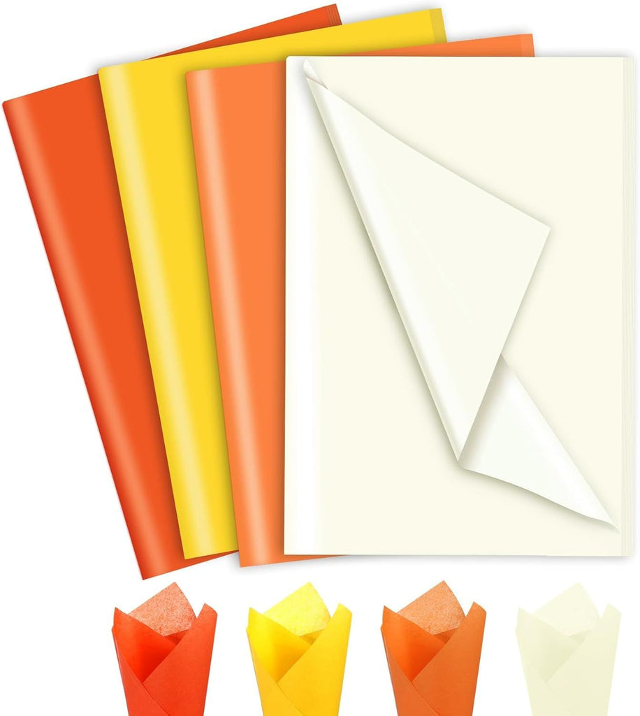 160 Sheets Orange Tissue Paper for Gift Bags, 20 X 14 Inches Yellow Tissue Paper Bulk for Art Crafts Fall Halloween Birthday Party Decorations