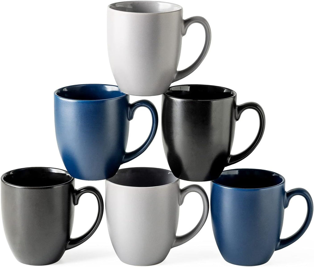 16oz Coffee Mugs Set of 6, Large Ceramic Coffee Mugs for Man, Woman, Dad, Mom, Modern Coffee Mugs Set with handle for Tea/Latte/Cappuccino/Milk/Cocoa. Dishwasher&Microwave Safe, Multi