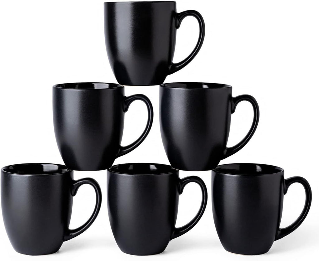16oz Coffee Mugs Set of 6, Large Ceramic Coffee Mugs for Men Women Dad Mom, Modern Coffee Mugs with handle for Tea/Latte/Cappuccino/Cocoa. Dishwasher&Microwave Safe, Matte Black