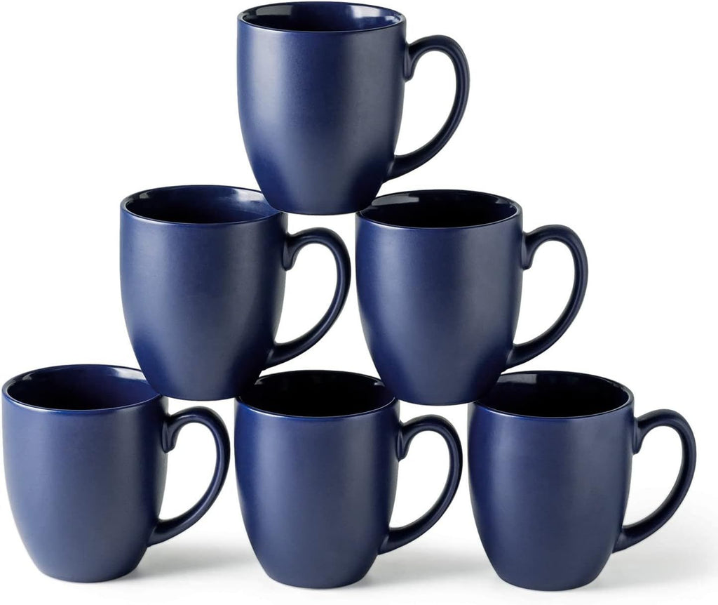 16oz Coffee Mugs Set of 6, Large Ceramic Coffee Mugs for Men, Women, Dad, Mom, Modern Coffee Mugs With Handle For Tea,Latte,Cappuccino,Cocoa. Dishwasher&Microwave Safe, Matte Blue