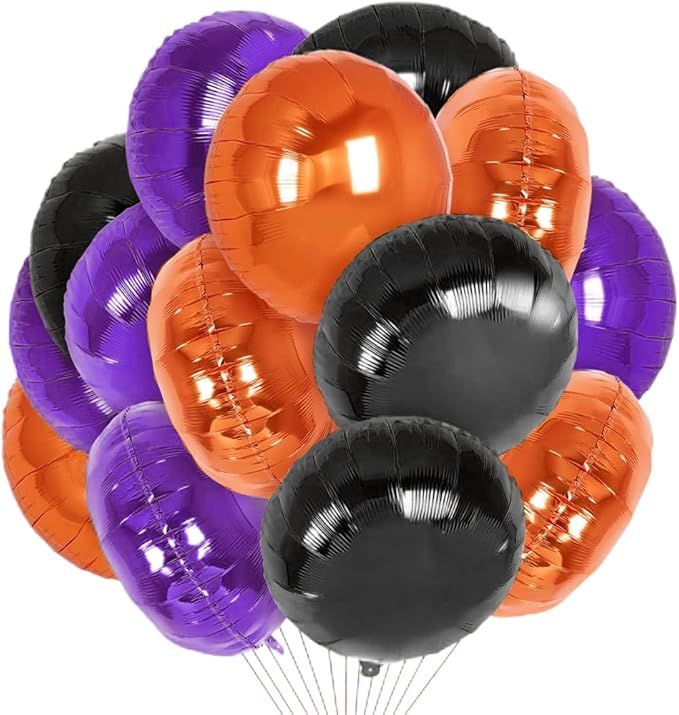 18 Pcs Black Orange Purple Round Balloons, 18 Inch Round Shaped Foil Helium Mylar for Halloween Wedding Decoration Party Diwali Mauritius Birthday Decoration
