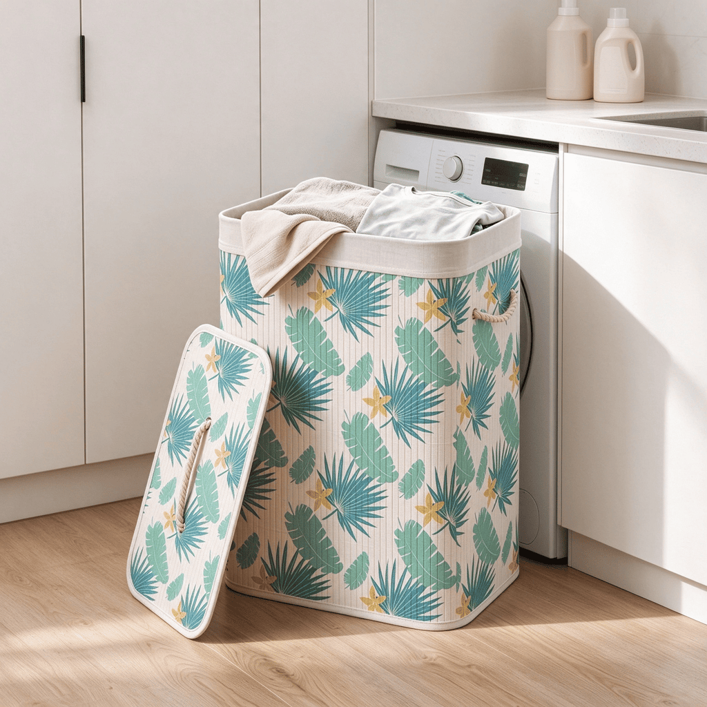 19 Gal Bamboo Clothes Hamper Portable with Removable Liner Large Capacity Hamper with Handles