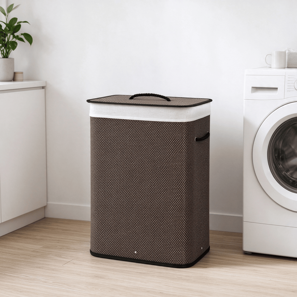 19 Gal Capacity Bamboo Clothes Hamper Portable with Removable Liner Large Capacity Hamper with Portable Handles
