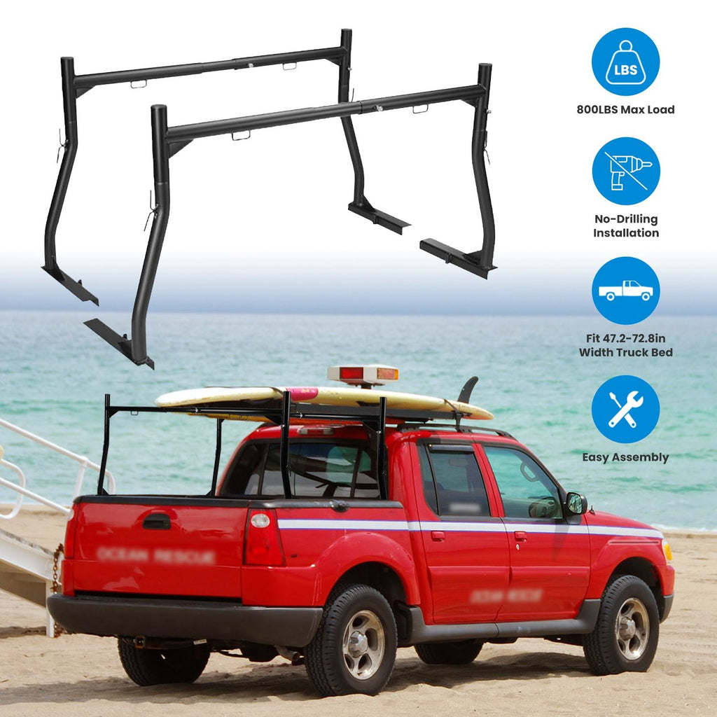 1Pair Extendable Truck Ladder Rack Non-Drilling Pick-up Truck Bed Utility Rack Adjustable Steel Truck Rack with 800LBS Capacity for 47.2-72.8in Wide Truck Bed for Kayak Surfboard GPCT5262