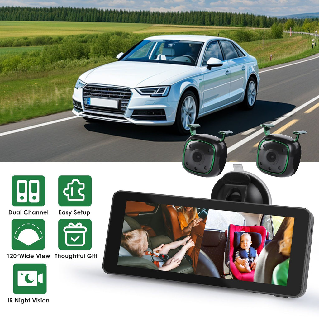1Pc 1080P Baby Car Camera for 2 Kids Dual Channel Car Baby Monitor Rear Facing Car Seat Camera with 120°Wide View 6.86In HD Split Screen Night Vision