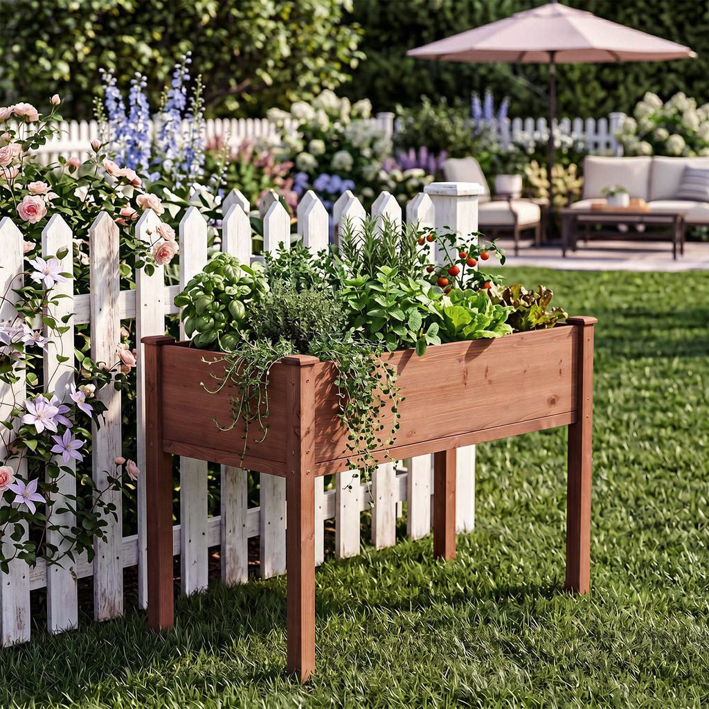 1Pc 48IN Elevated Raised Garden Bed with Legs, Wooden Planter Box for Outdoor Vegetable Herb Flower Fruit Growing OLFC0002 Brown