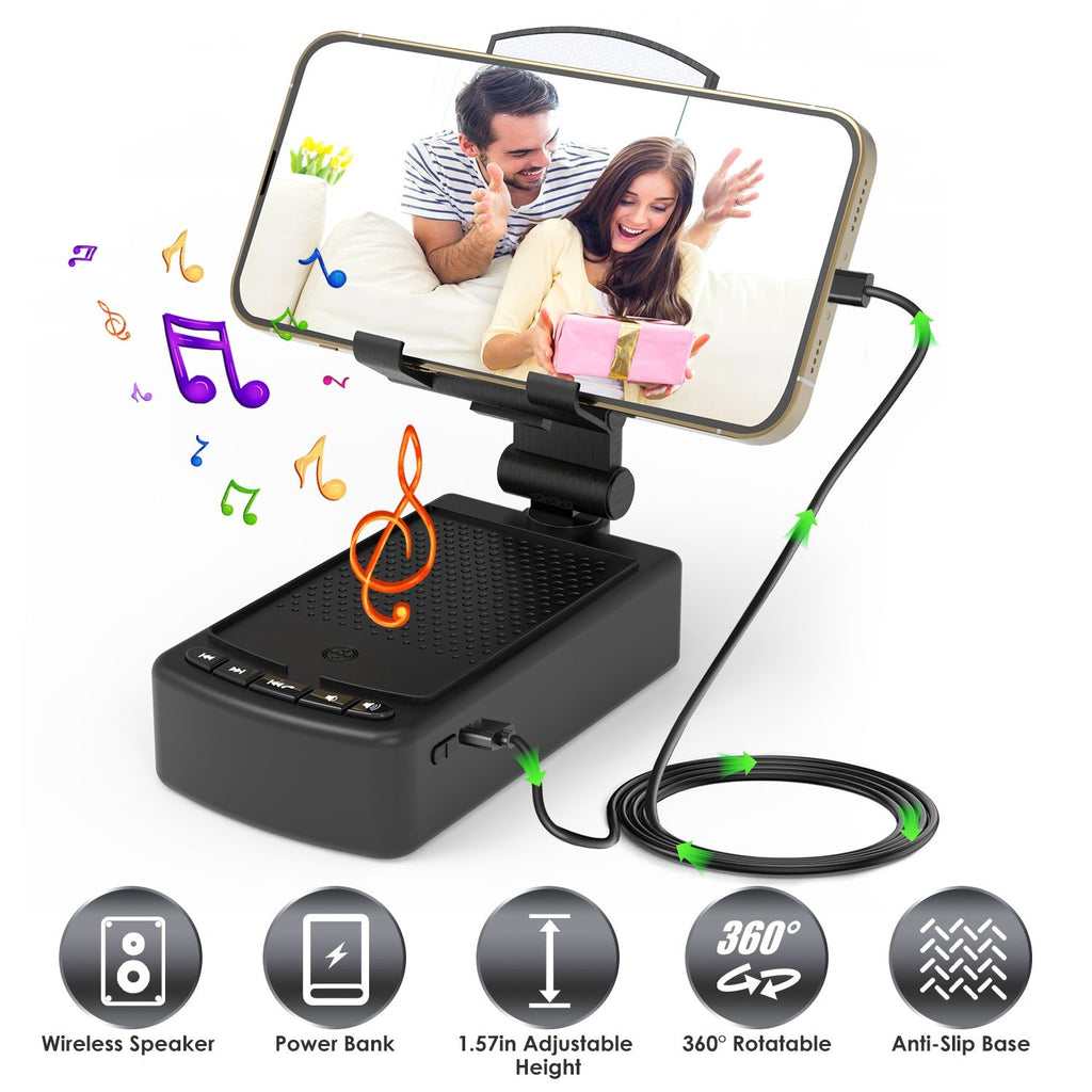1Pc Cell Phone Stand with HD Surround Wireless Speaker Power Bank Portable Foldable Charging Phone Stand with Anti-Slip Base Compatible with Phone Tablet For Home Office Outdoor