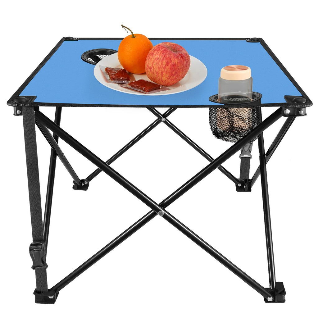 1Pc Foldable Camping Table Portable Picnic Table Lightweight Travel Desk with 2 Cup Holders Carrying Bag