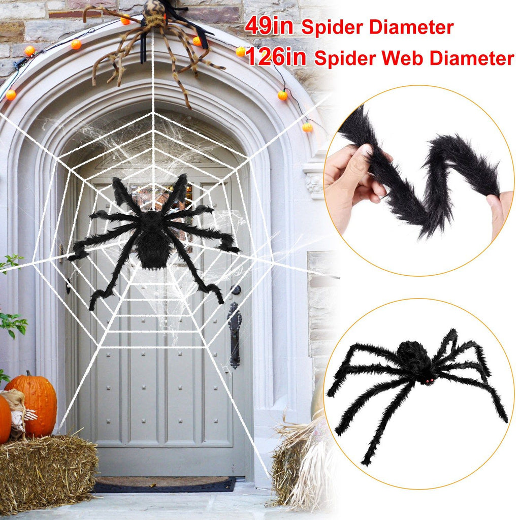 1Pc Halloween Decorations Spider Outdoor 49inch Halloween Spider with 126 inch Tarantula Mega Spider Web Hairy Poseable Scary Spider Outdoor Yard Creepy Decor Spider Stretch Cobweb