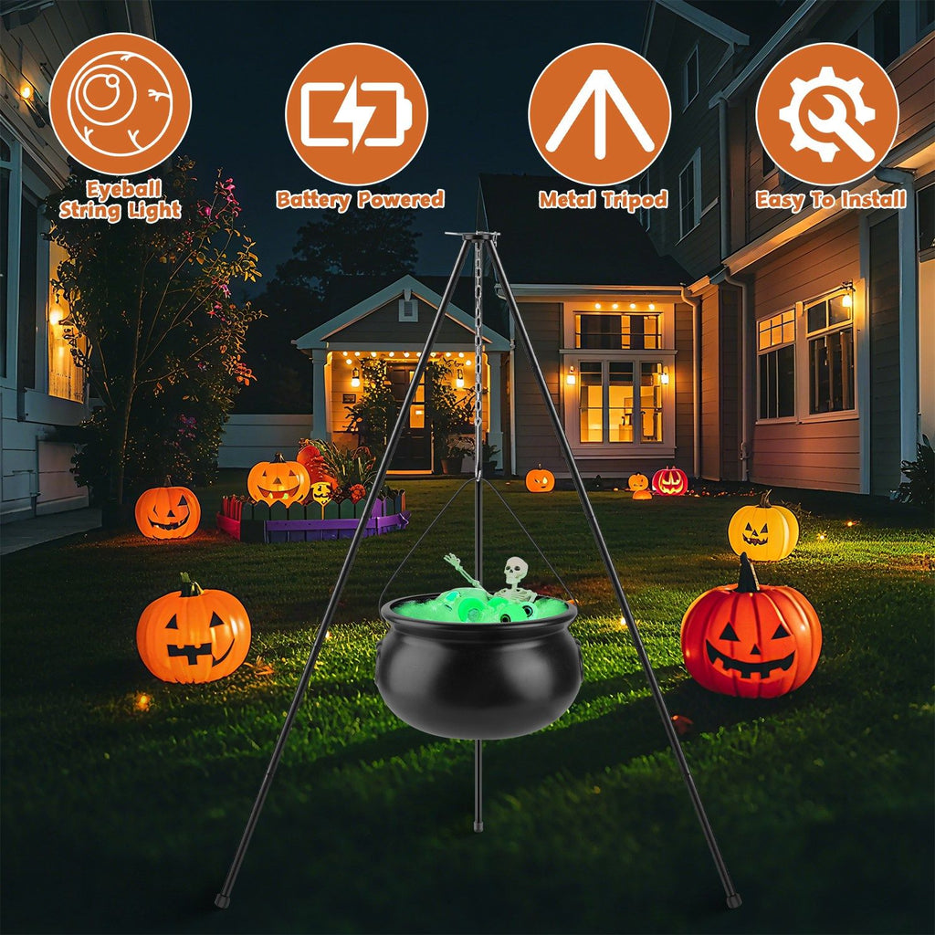 1Pc Halloween Large Witch Cauldron With 56.49' Tripod And Eyeball String Light Skeleton Halloween Outdoor Decoration For Porch Yard Patio Garden Living Room