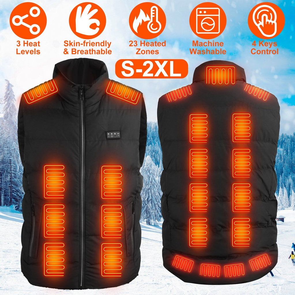 1Pc Heated Vest Men Women Heated Jacket with 23 Heating Zones 3 Heat Levels USB Powered Machine Washable for Winter Hiking Skiing Skating Outdoor Activities