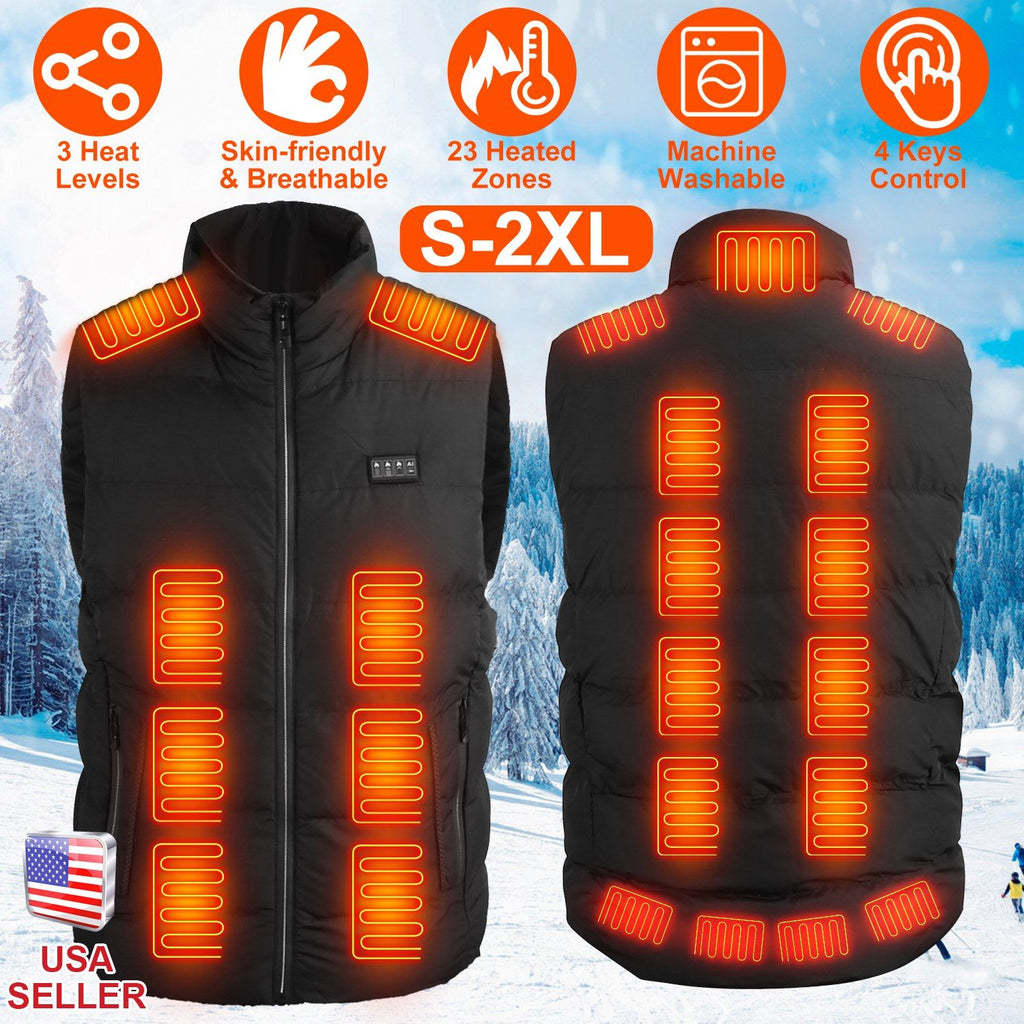 1Pc Heated Vest Men Women Heated Jacket with 23 Heating Zones 3 Heat Levels USB Powered Machine Washable for Winter Hiking Skiing Skating Outdoor Activities