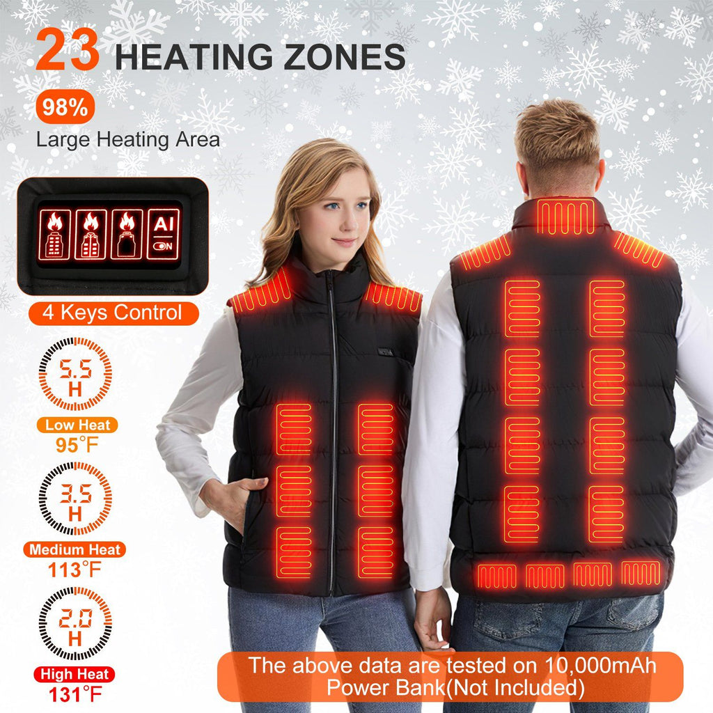 1Pc Heated Vest Men Women Heated Jacket with 23 Heating Zones 3 Heat Levels USB Powered Machine Washable for Winter Hiking Skiing Skating Outdoor Activities