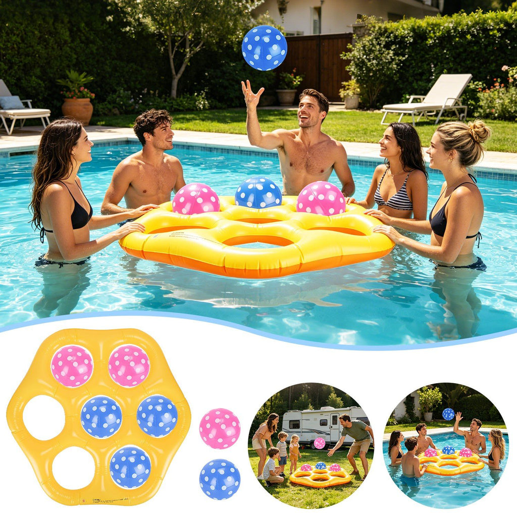 1Pc Inflatable Tic-Tac-Toe Pool Game Set with 7 Balls Summer Water Toy Portable Inflatable Game for Pool Beach Backyard