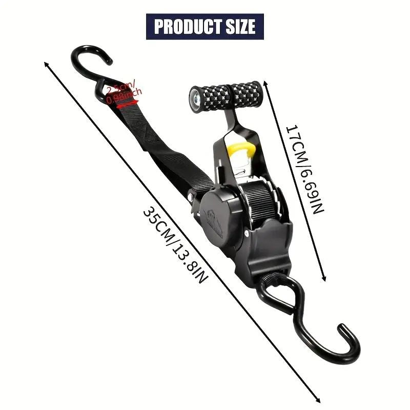 1pc Retractable Ratchet Strap, Self Retractable Tie Down Strap, 10ft Tensile Strength, 1500lbs Tensile Strength, Strong Black Heavy Duty Automatic Ratchet Strap For Securing Cargo, Trucks, Motorcycles