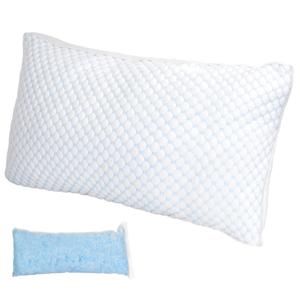 1Pc Shredded Memory Foam Pillow Adjustable Cool Pillow with Extra Filling Machine Washable Cover for Side Back Stomach Sleepers