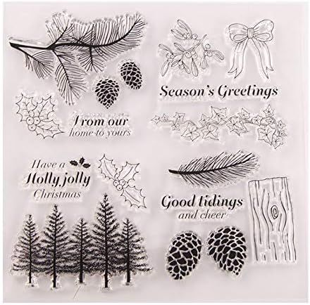 1pc X-mas Forest Holly Jolly Christmas Clear Stamp for Card Making Decoration and Scrapbooking