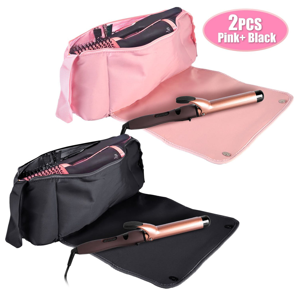 1Pc/2Pcs 2 In 1 Hair Tools Travel Bag and Heat-resistant Mat Curling Iron Travel Case Hair Tool Pouch Holder Organizer for Curling Iron Straightener Hair Dryer