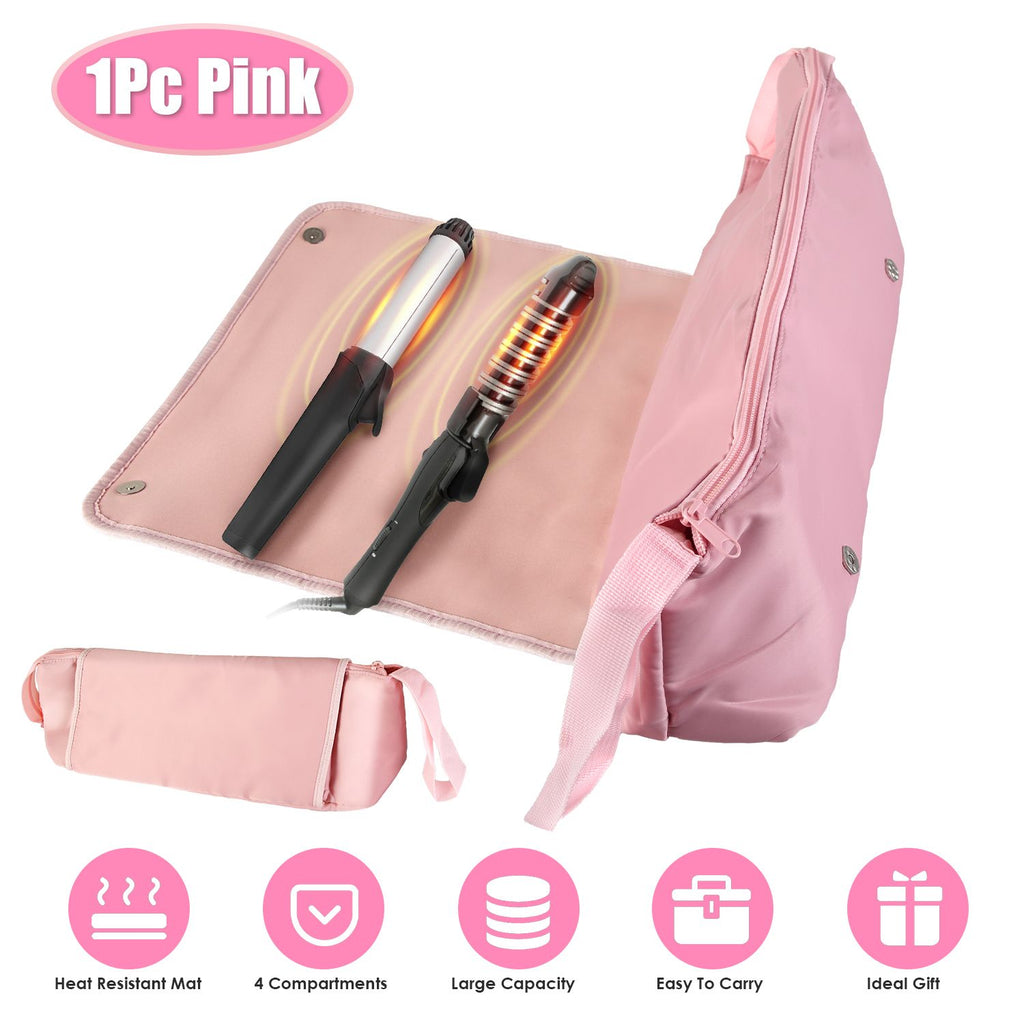 1Pc/2Pcs 2 In 1 Hair Tools Travel Bag and Heat-resistant Mat Curling Iron Travel Case Hair Tool Pouch Holder Organizer for Curling Iron Straightener Hair Dryer