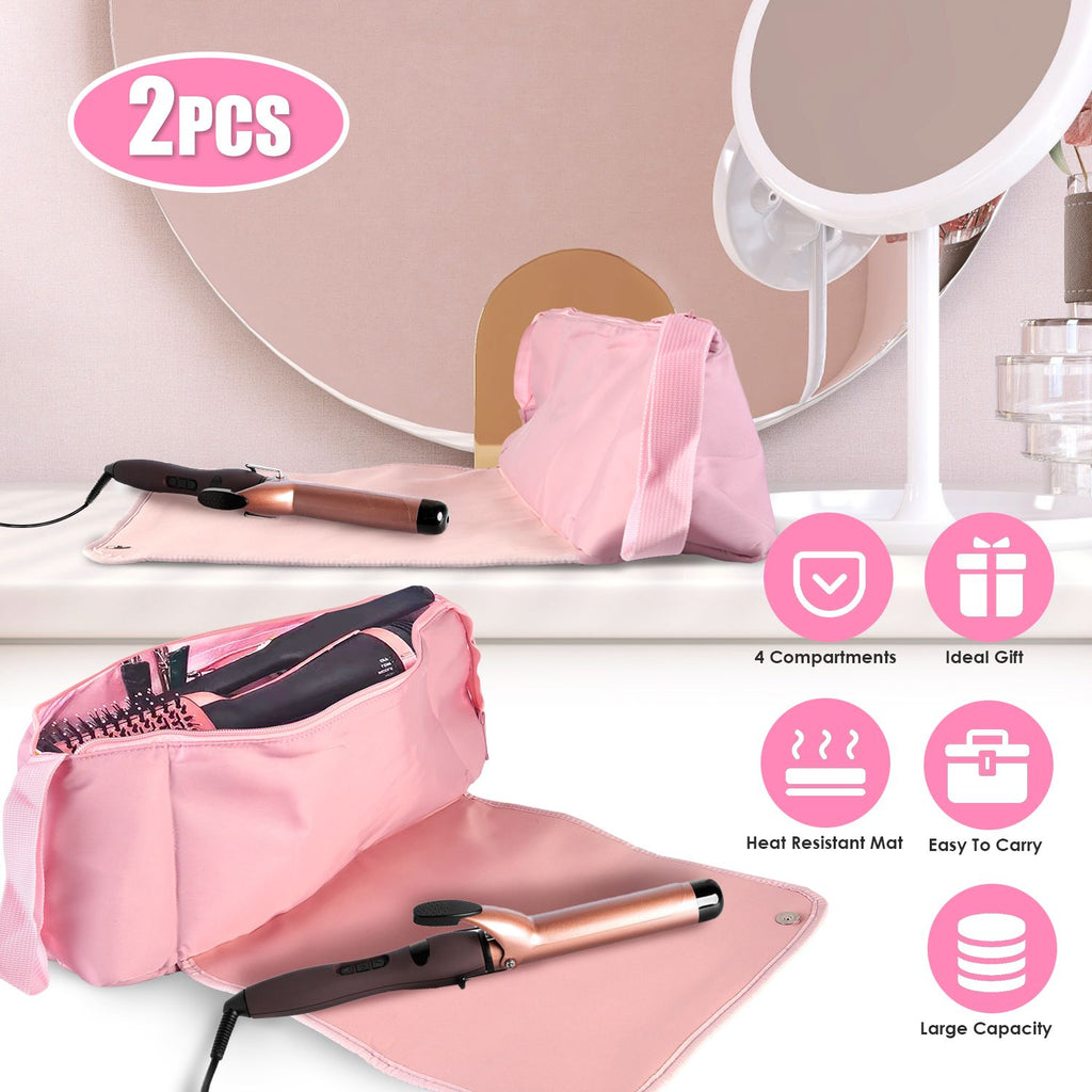1Pc/2Pcs 2 In 1 Hair Tools Travel Bag and Heat-resistant Mat Curling Iron Travel Case Hair Tool Pouch Holder Organizer for Curling Iron Straightener Hair Dryer