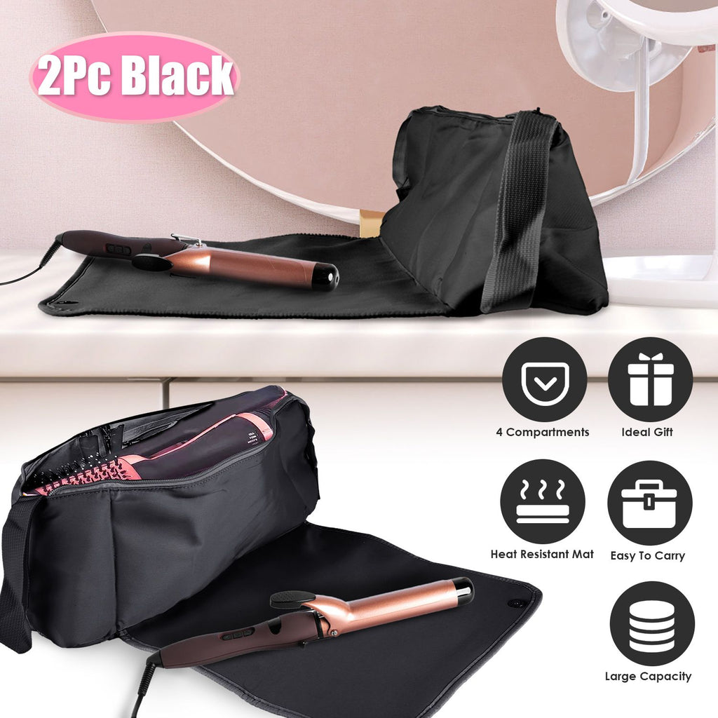 1Pc/2Pcs 2 In 1 Hair Tools Travel Bag and Heat-resistant Mat Curling Iron Travel Case Hair Tool Pouch Holder Organizer for Curling Iron Straightener Hair Dryer