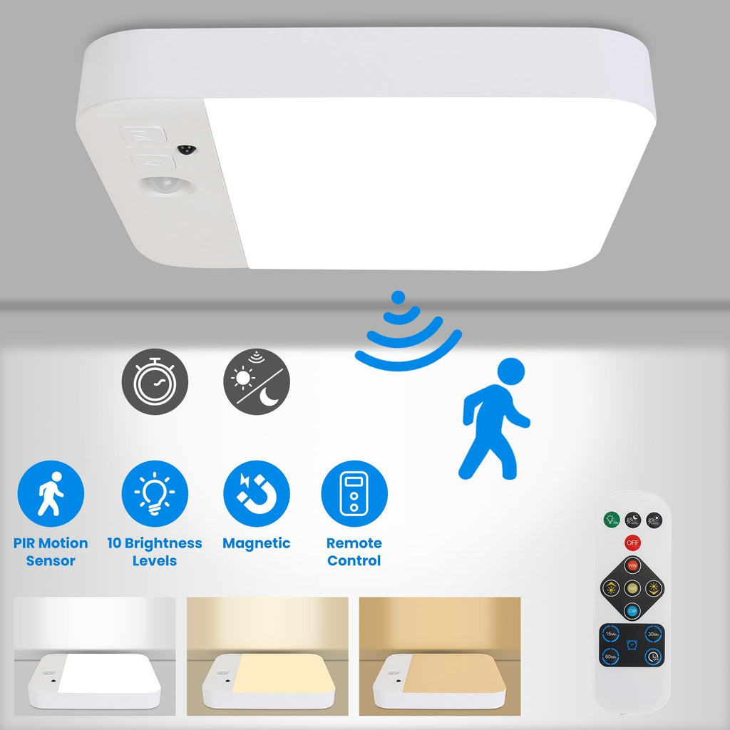 1Pc/2Pcs Motion Sensor Ceiling Light With Remote Rechargeable Wireless Flush Ceiling Light with 3000K 4500K 6000K 3 Timer 10 Brightness for Closet Stairs Garage Bathroom Hallway