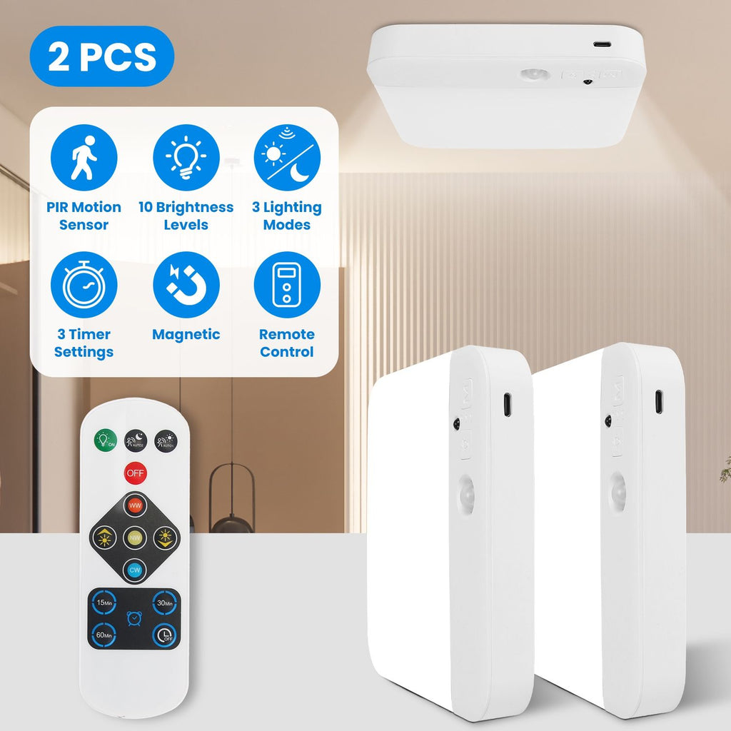 1Pc/2Pcs Motion Sensor Ceiling Light With Remote Rechargeable Wireless Flush Ceiling Light with 3000K 4500K 6000K 3 Timer 10 Brightness for Closet Stairs Garage Bathroom Hallway