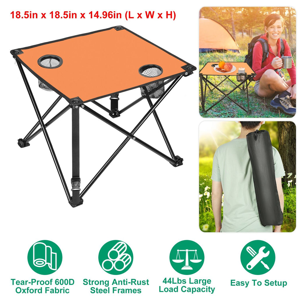 1Pc/2Pcs Options -- Foldable Camping Table Portable Picnic Table Lightweight Travel Desk with 2 Cup Holders Carrying Bag