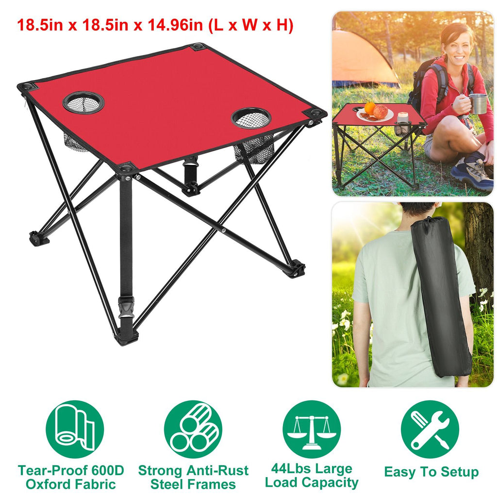 1Pc/2Pcs Options -- Foldable Camping Table Portable Picnic Table Lightweight Travel Desk with 2 Cup Holders Carrying Bag