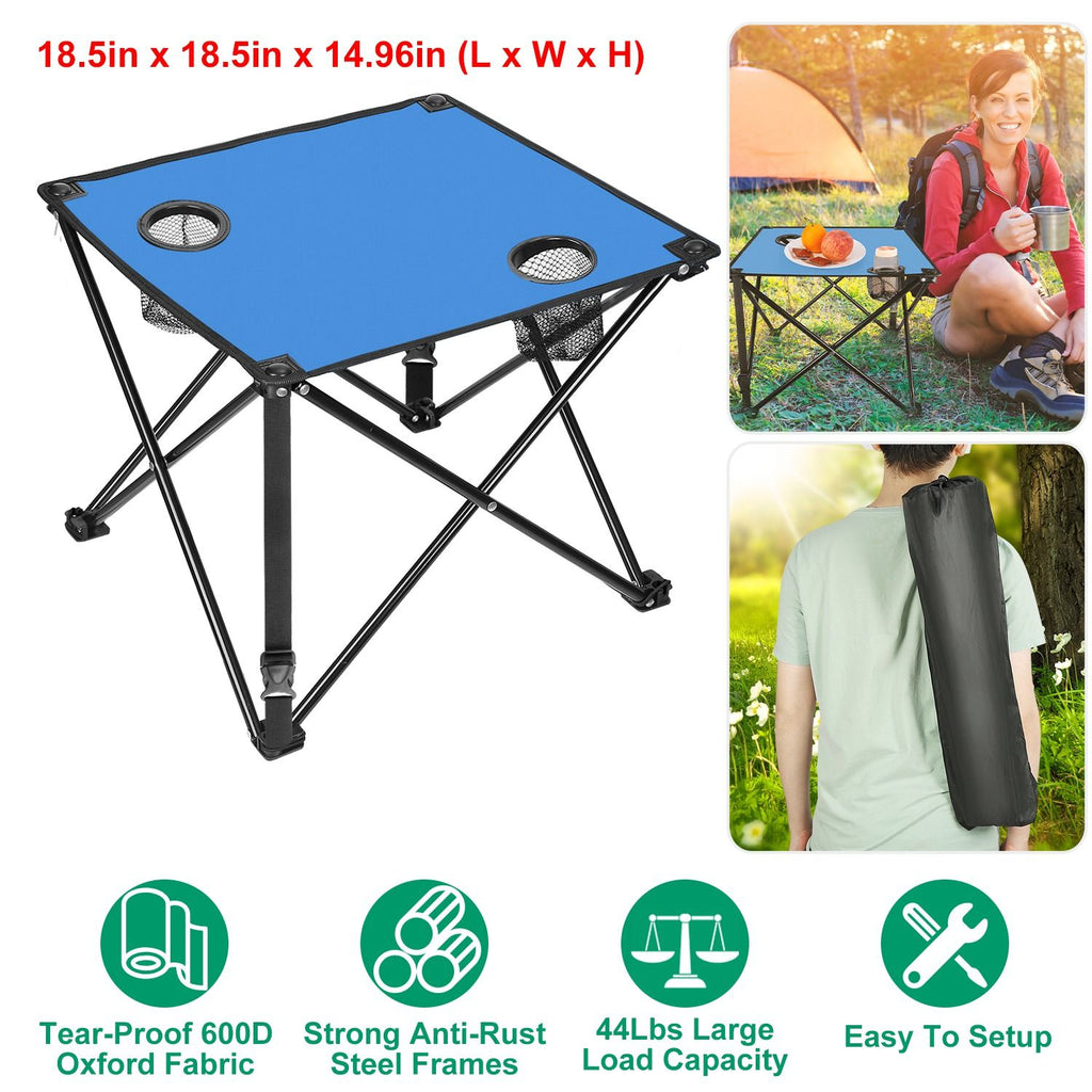 1Pc/2Pcs Options -- Foldable Camping Table Portable Picnic Table Lightweight Travel Desk with 2 Cup Holders Carrying Bag