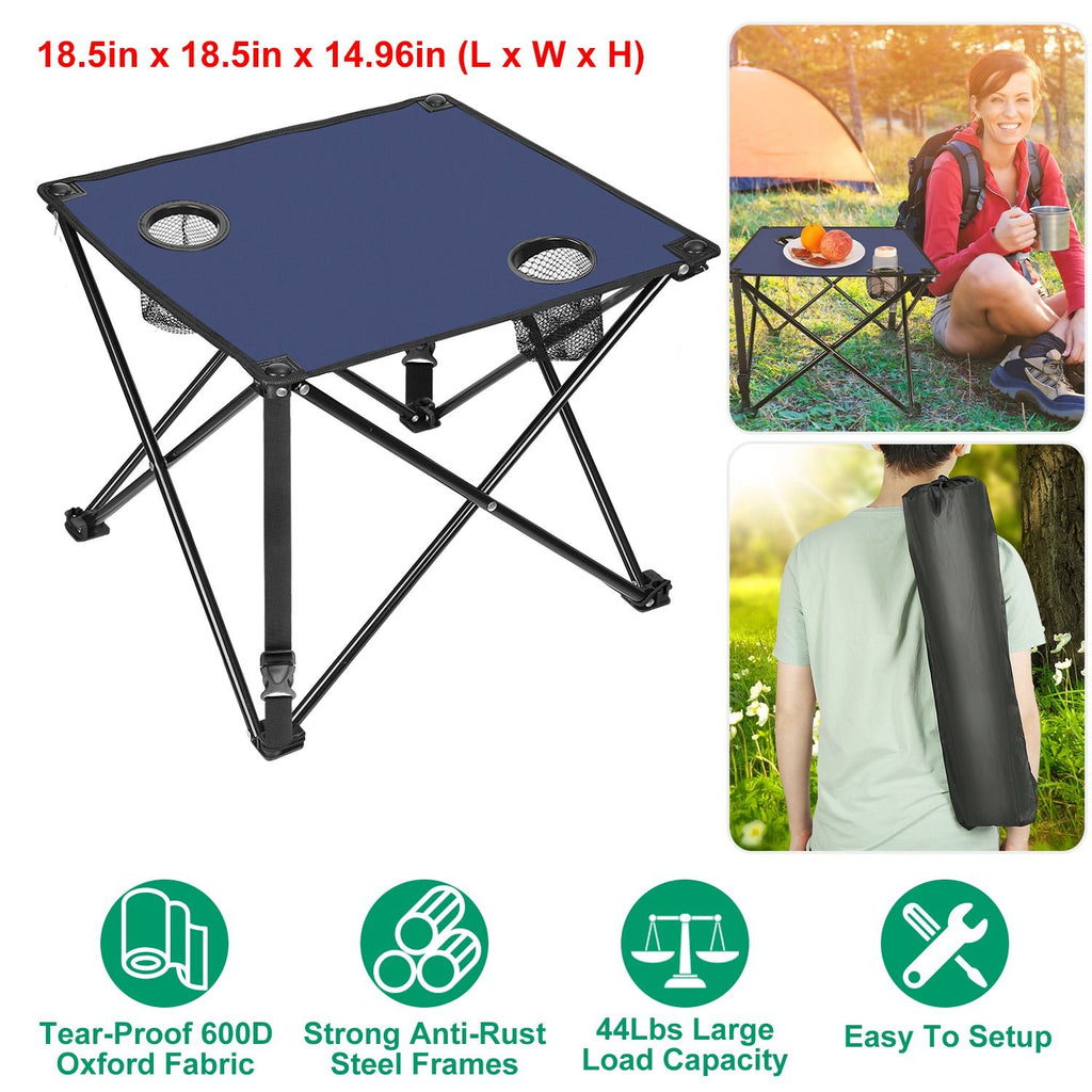 1Pc/2Pcs Options -- Foldable Camping Table Portable Picnic Table Lightweight Travel Desk with 2 Cup Holders Carrying Bag