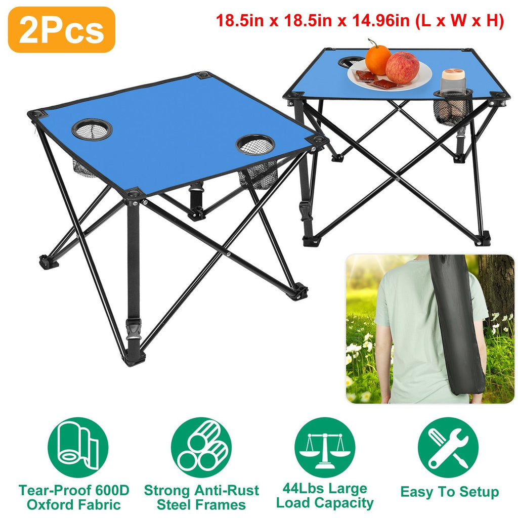 1Pc/2Pcs Options -- Foldable Camping Table Portable Picnic Table Lightweight Travel Desk with 2 Cup Holders Carrying Bag