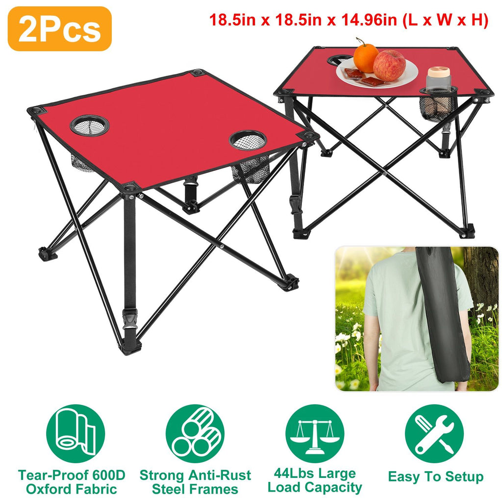 1Pc/2Pcs Options -- Foldable Camping Table Portable Picnic Table Lightweight Travel Desk with 2 Cup Holders Carrying Bag
