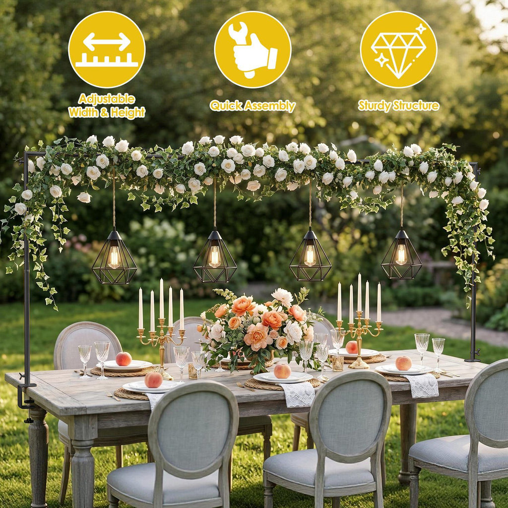 1Pc/2Pcs Over The Table Rod Stand with Clamps 32"-113" Width 33"-76" Height Adjustable Metal Table Arch Stand for Balloon Garland Floral Decorations Dessert Table Wedding Birthday Party Decor Kit
