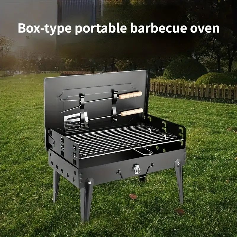 1pcs box home outdoor folding grill portable multifunctional camping barbecue grill, comes with tools, easy to use, suitable for outdoor camping, picnic, party use, best gift for husband and father