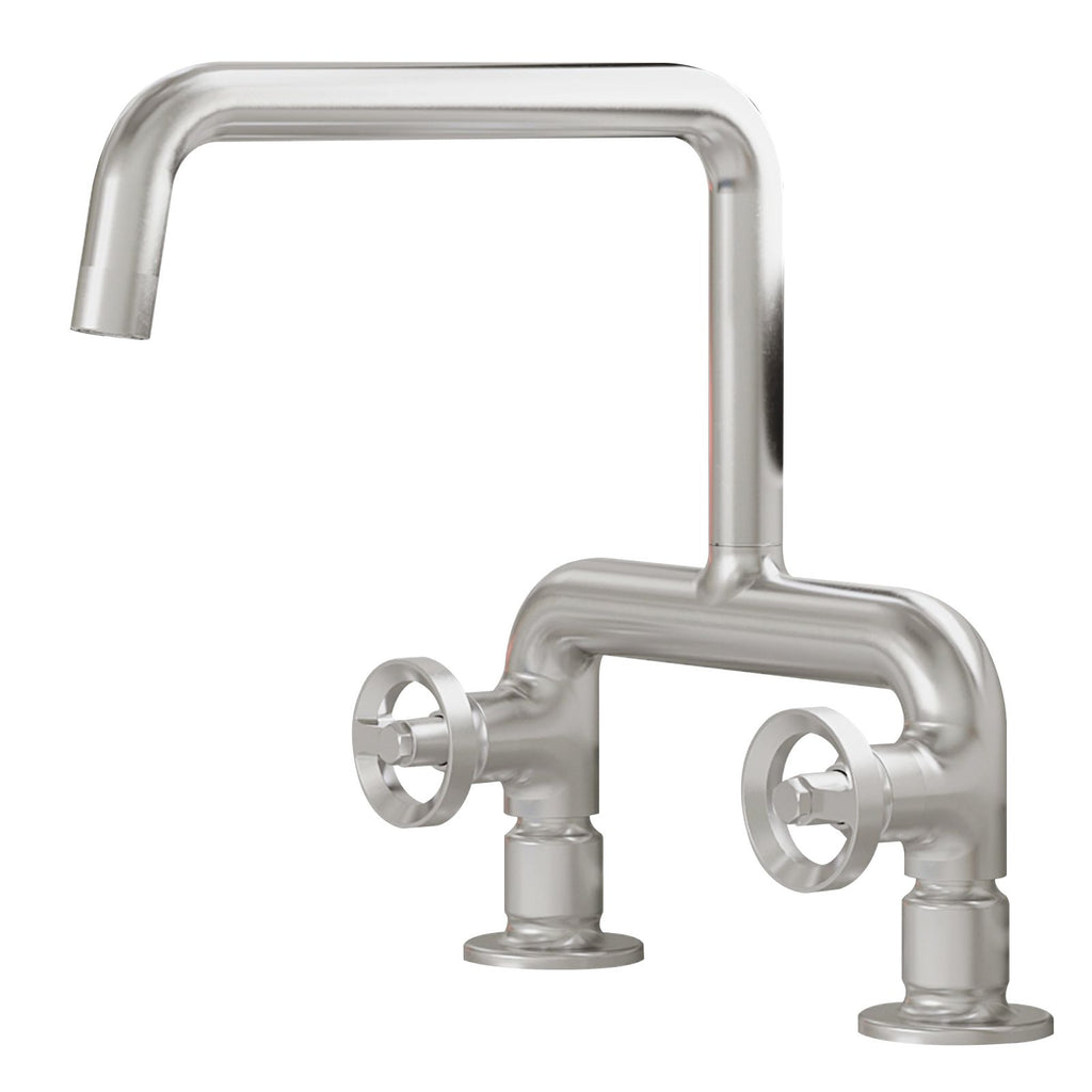 2-Handle 2 Holes Deck Mount Modern Kitchen Faucet With 360 ° Swivel Spout In Matte Black