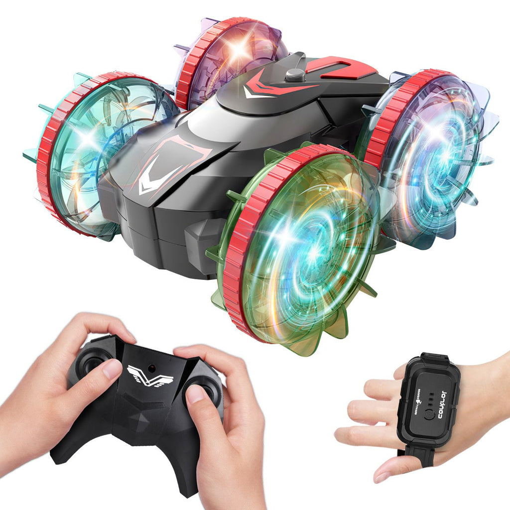2 In 1 Amphibious RC Car Waterproof Stunt Car with Wrist Controller 4WD 360° Rotating Gesture Car with RGB Lights for Kids Aged 6+