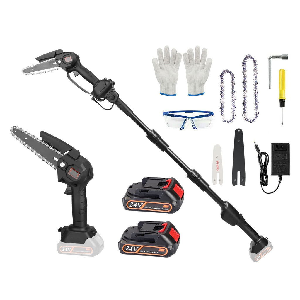 2-in-1 Cordless Pole Saw & Mini Chainsaw Electric Mini Chainsaw Length Adjustable Cordless Chain Saw with 2Pcs 1500mAh Batteries 4in/6in Chains for Tree Trimming