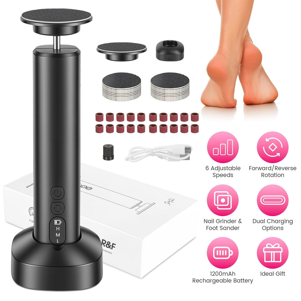 2-In-1 Electric Foot Callus Remover & Nail Grinder Feet Care Kit for Women Rechargeable Foot File with 40 Sanding Discs Bands for Dead Skin Cracked Heels Home Salon Use