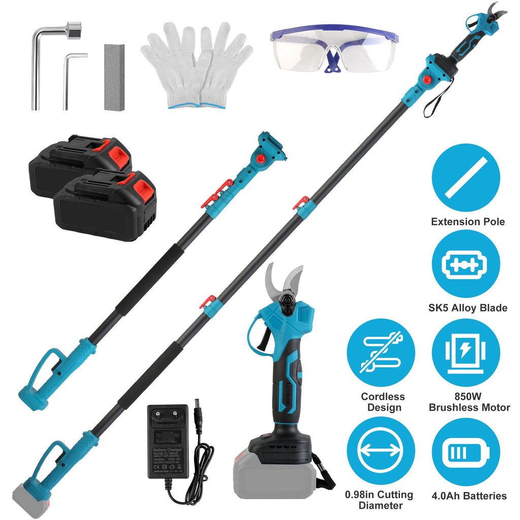 2-In-1 Electric Pruning Shear with Extension Pole 21V 4.0Ah Batteries Powered Cordless Pruner Reach 13FT High 0.98in Cutting Diameter for Tree Trimming