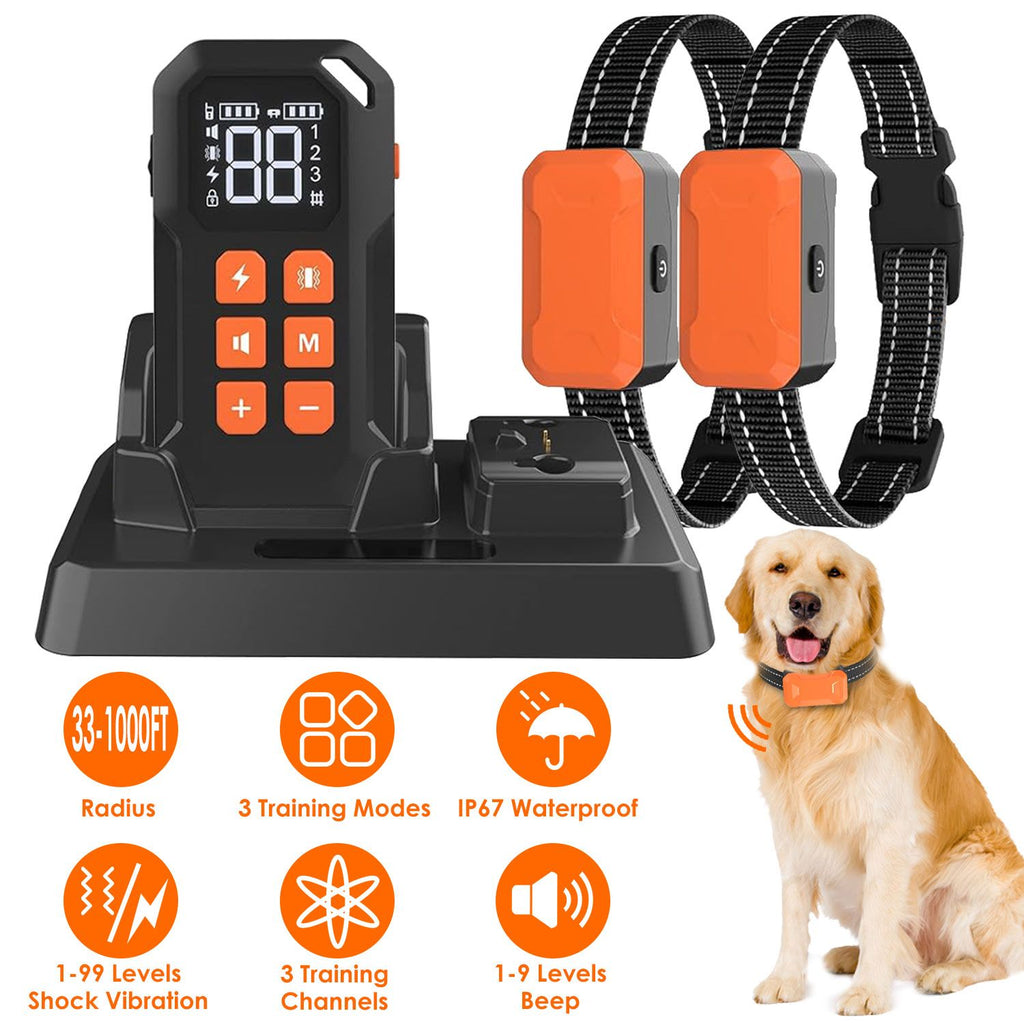2 In 1 Wireless Electric Dog Fence With Training Collar IP67 Waterproof Pet Beep Vibration Shock Boundary Containment System for Small Medium Large Dogs