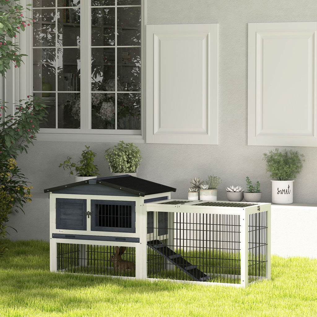 2 Level 59" Outdoor Rabbit Hutch with Openable Top, Dark Gray