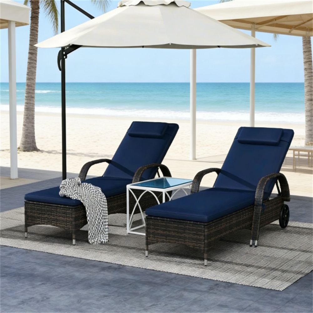 2 lounge chairs, armchair, sun chair, outdoor chair, dark blue
