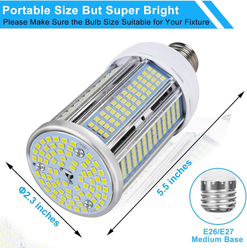 2 Pack 400W Equivalent LED Corn Light Bulb 6000 Lumen Led Corn Bulb 50W Super Bright 5000K Daylight White E26/E27 Base LED Light Bulb for Home Garage Lighting Garage Backyard Office Household