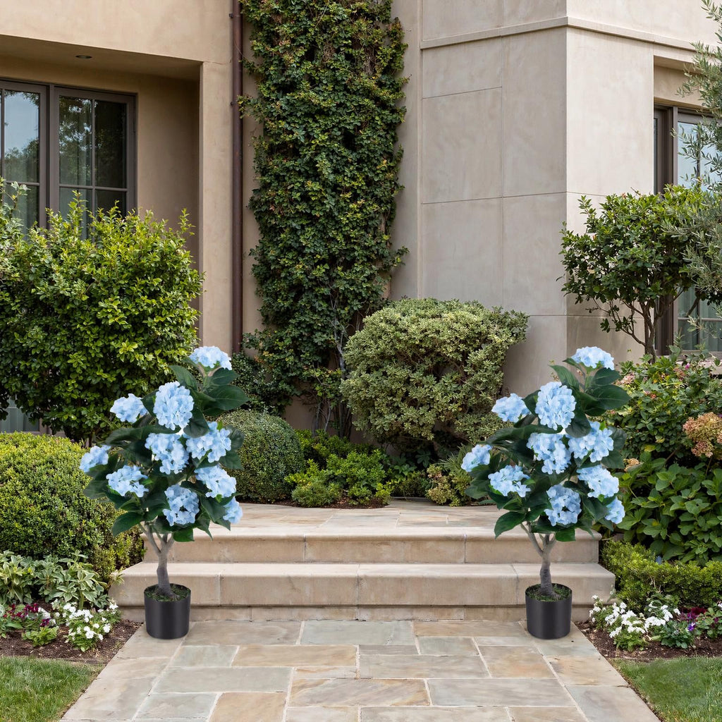 2 Pack 43.5 Inch Artificial Hydrangea Tree Silk Flowers for Home Decor-twos