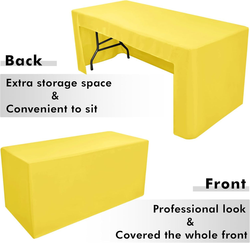 2 Pack 6' Fitted Tablecloth Yellow Trade Show Table Cloth-Open Back Tablecloth Washable and Wrinkle Resistant Rectangular Trade Show Table Cover for Weddings, Parties, Banquet, Baby Shower