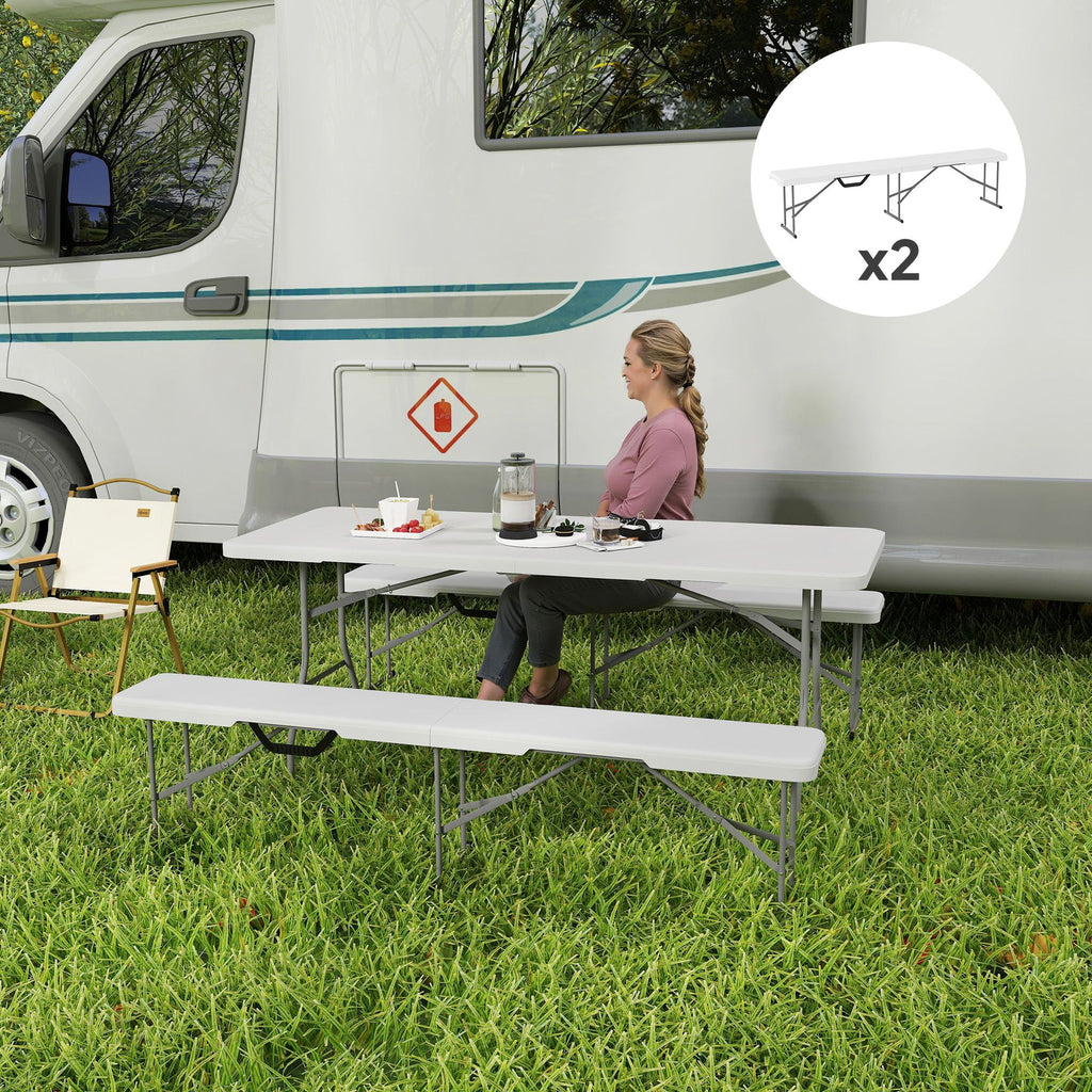 2 Pack 6 ft Portable Foldable Bench Seats, Plastic Folding Benches with Carrying Handle for Camping, White