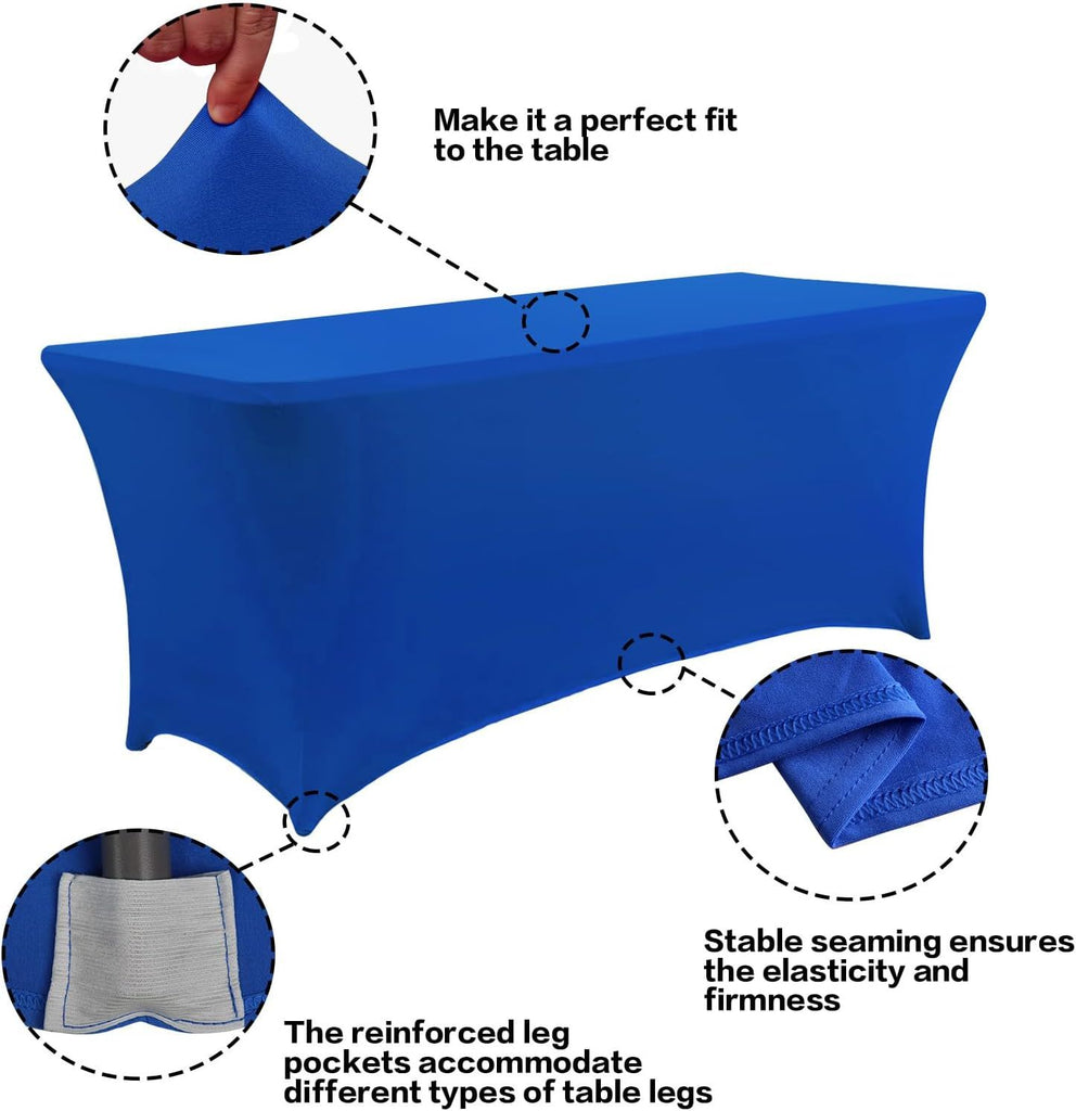 2 Pack 6FT Table Cloth for Rectangular Fitted Events Stretch Royal Blue Table Covers Washable Spandex Tablecloth Protector for Party, Wedding, Cocktail, Banquet, Festival